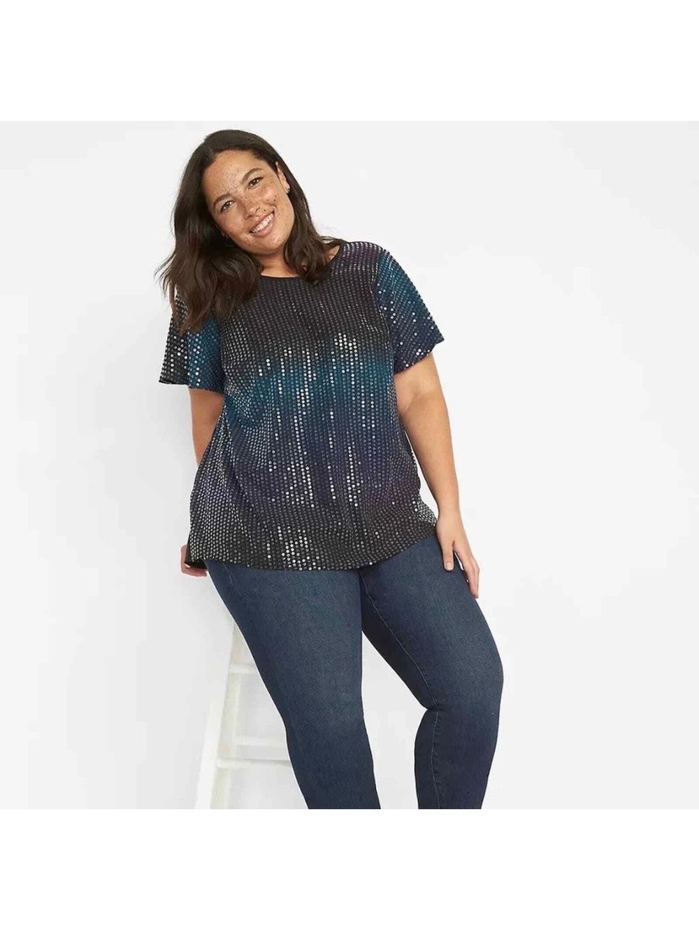 Lane Bryant Plus Size Sequin Ombre Teal / Purple Top 22/24 - Glam Holiday Pop